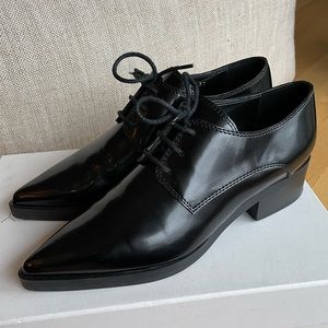 Stella McCartney vegan box leather pointy toe low heel dress shoe